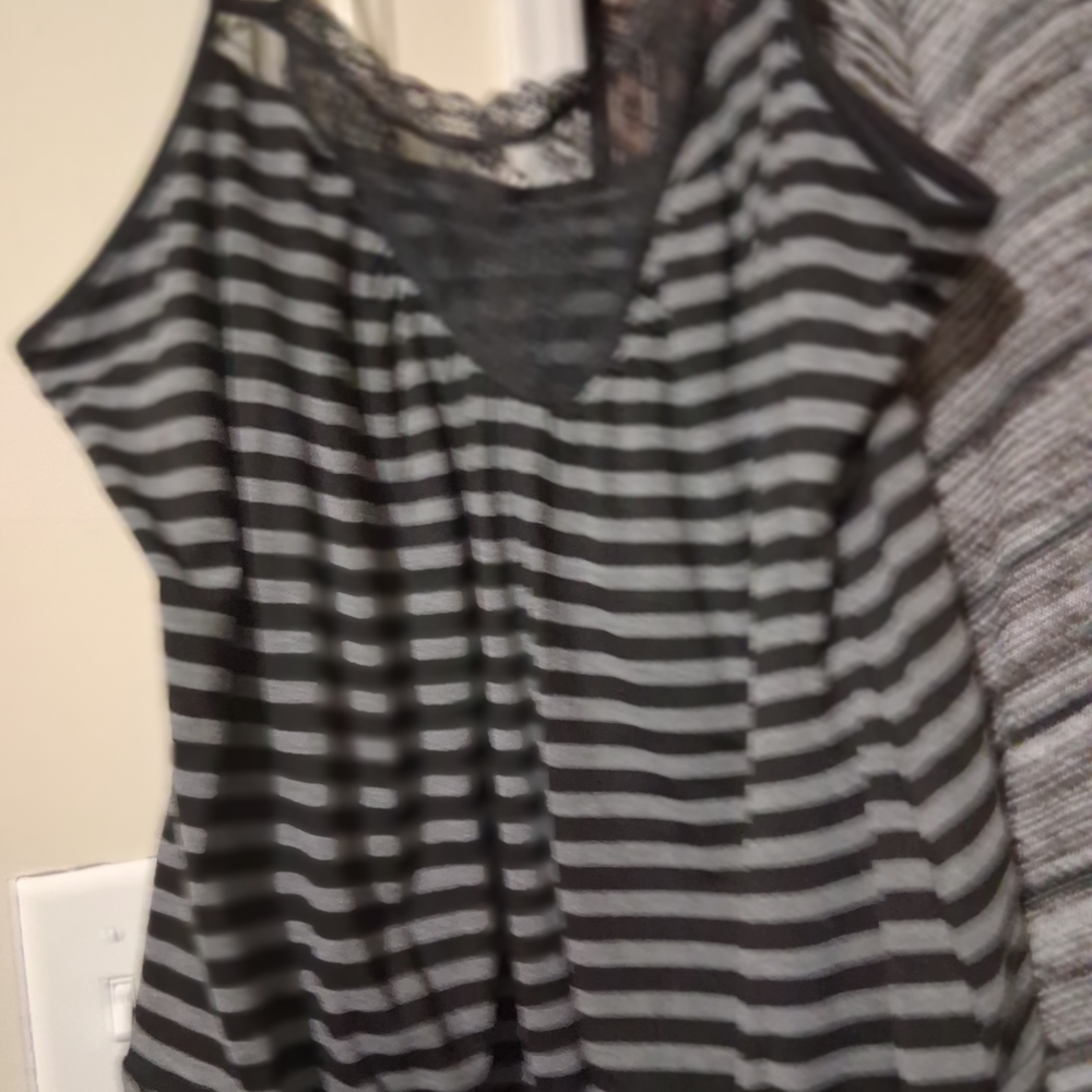 SHEIN Black and Gray Striped Camisole with Lace